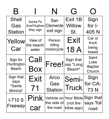 Bus Bingo Card