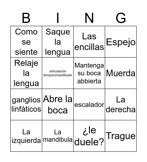 Dental Loteria Bingo Card