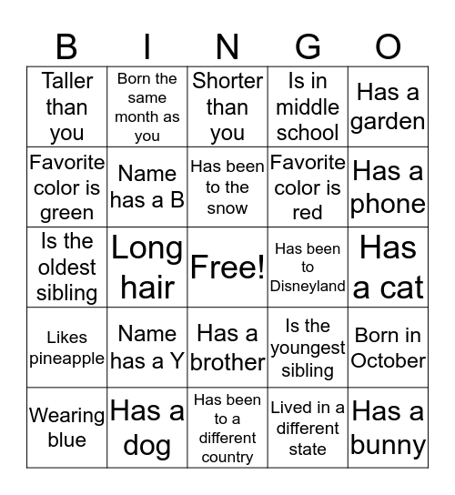 Toupin Kids Bingo Card