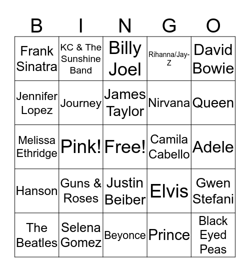 AA5 Mixed- ID THE ARTIST Bingo Card