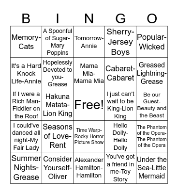 BB45-Show Tunes! Bingo Card