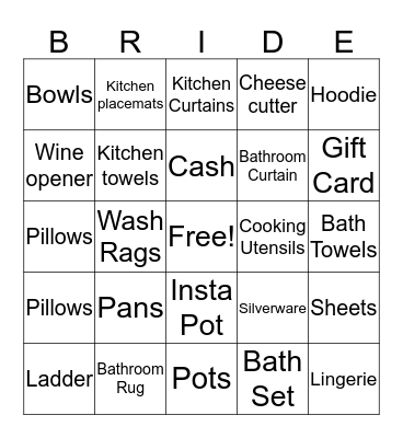 Bridal Shower Bingo Card