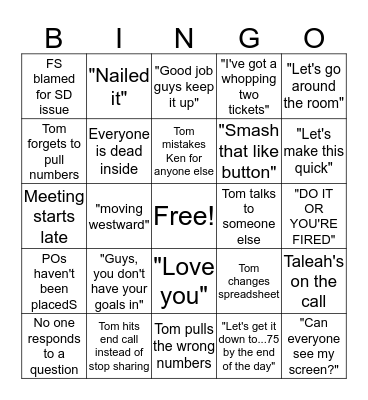 Daily Meeting Bingo Card