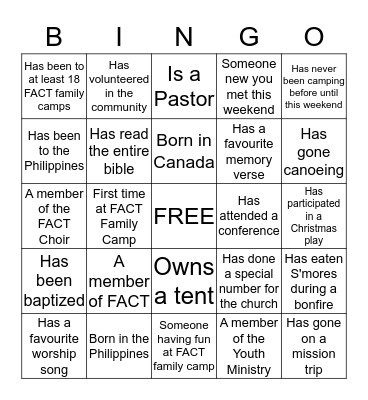 2019 FACT Family Camp Bingo Card