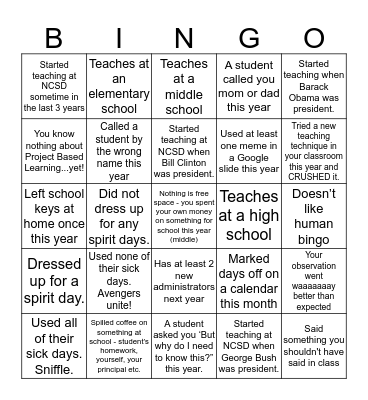 Twisted Teacher Bingo Card