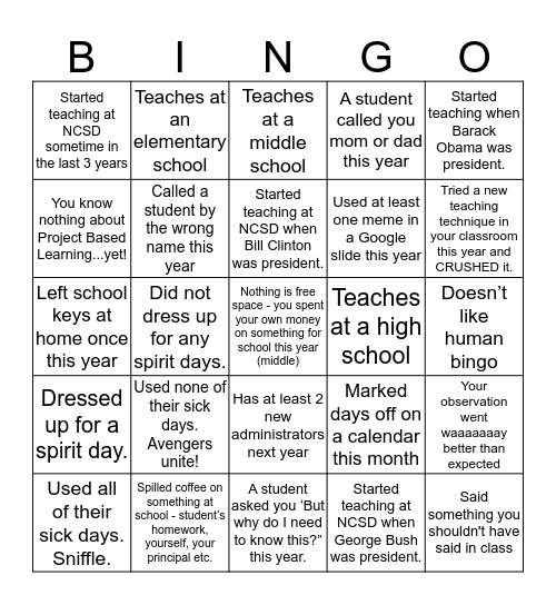 Twisted Teacher Bingo Card