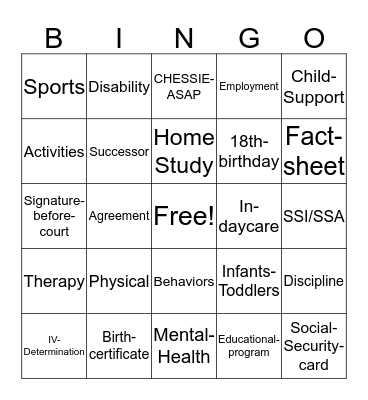 Guardianship Bingo Card