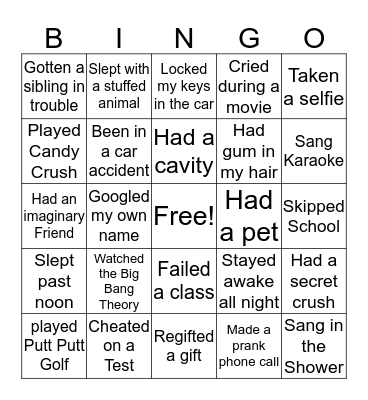 Never Have I Ever Bingo Card