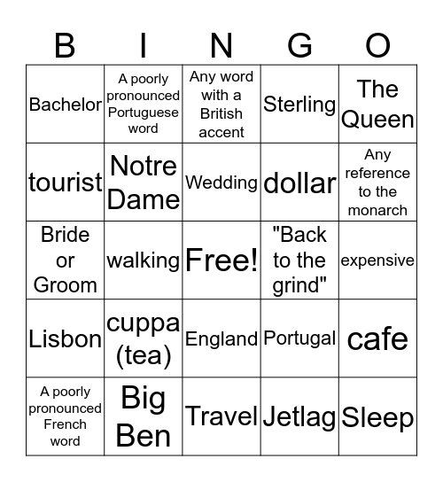 Traveling Will Bingo Card