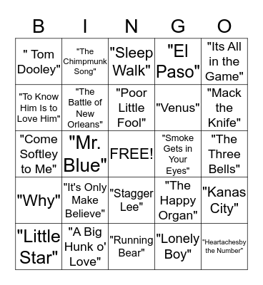 Musical Bingo Card
