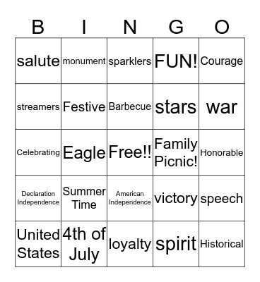 FOURTH OF JULY Bingo Card