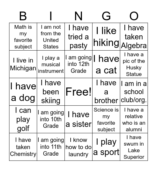 Scavenger Hunt Bingo Card