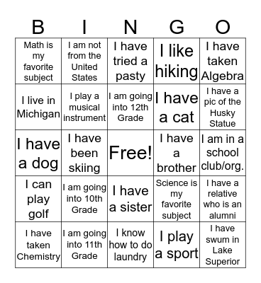 Scavenger Hunt Bingo Card