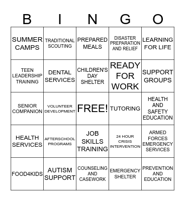 UNITED WAY FUNDED PROGRAMS Bingo Card