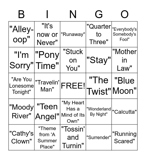 Musical Bingo Card