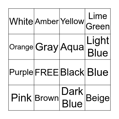 Color Bingo! Bingo Card