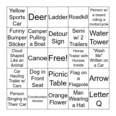 Car Scavenger Hunt Bingo Card