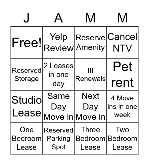 JAMBOREE Bingo Card