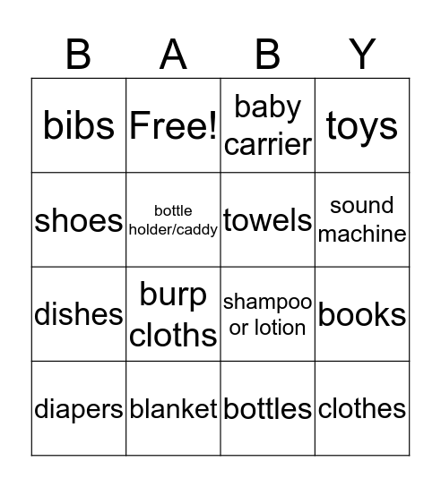 Hannah's Baby Shower Bingo! Bingo Card