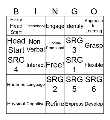 School Readiness Goals Bingo Card