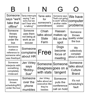 Management Meeting Bingo Card