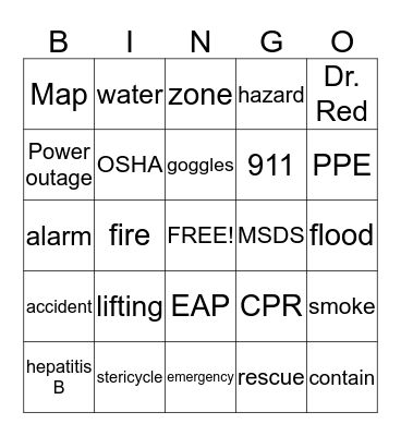 Regency Safety Bingo Card