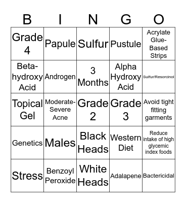 Acne Bingo Card