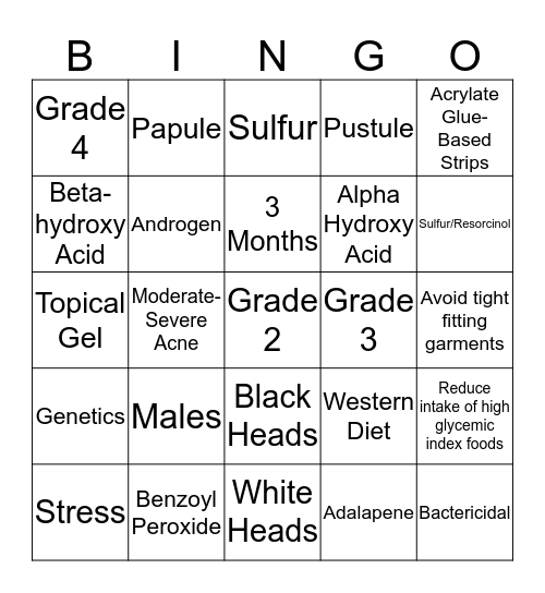 Acne Bingo Card