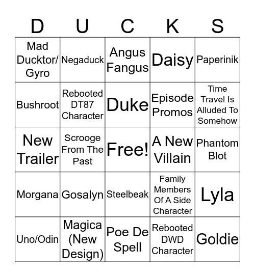 Ducktales SDCC Bingo! Bingo Card