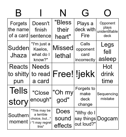 bongo noises Bingo Card
