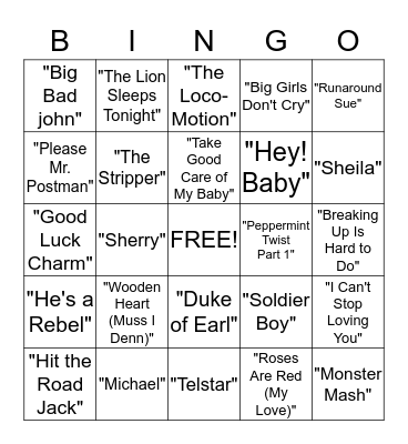 Musical Bingo Card