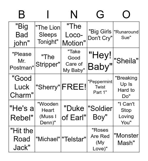 Musical Bingo Card