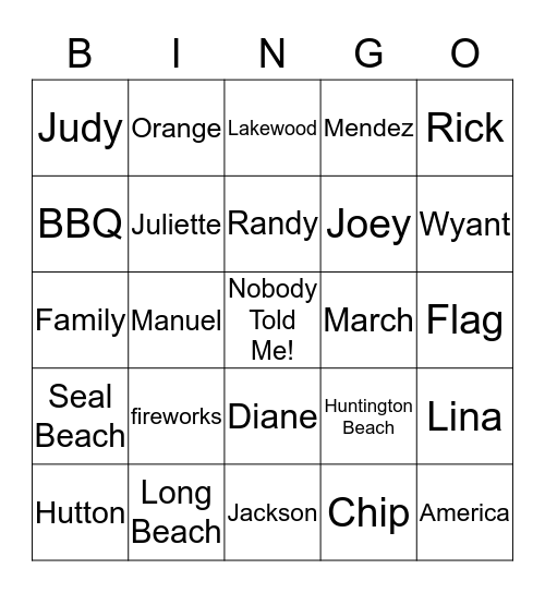 FOURTH OF JULY Bingo Card