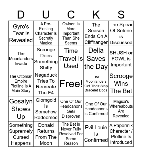 Ducktales Season 2 Final Episodes Bingo! Bingo Card