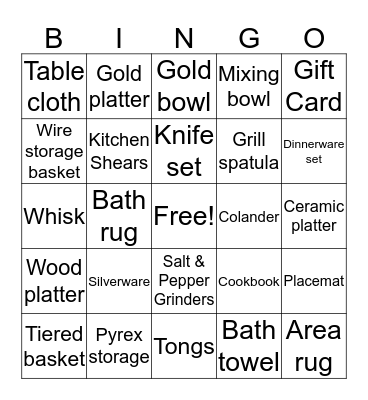 Megan's Wedding Gift Bingo Card