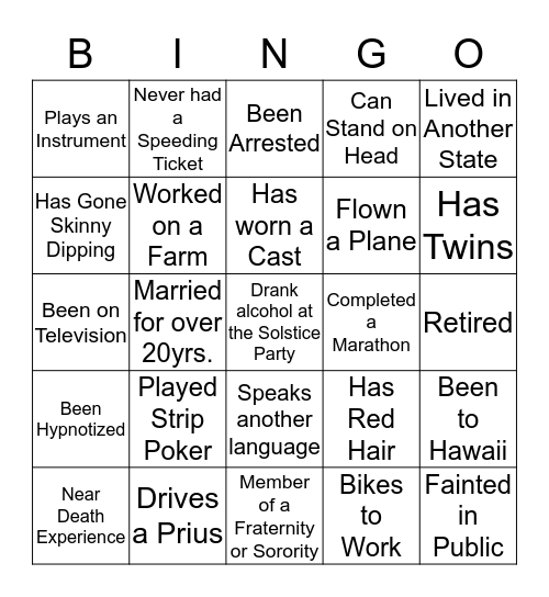 SOLSTICE BINGO 2019 Bingo Card