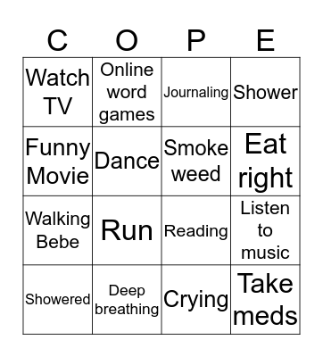 COPING SKILLS BINGO Card