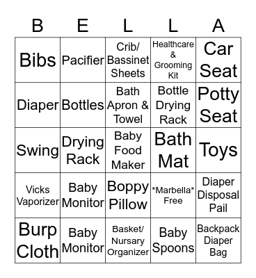 Yesenia' Baby Shower BINGO Card