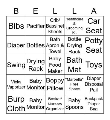 Yesenia' Baby Shower BINGO Card