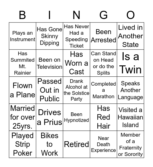 MINGLE BINGO - get autograph in each square! Bingo Card