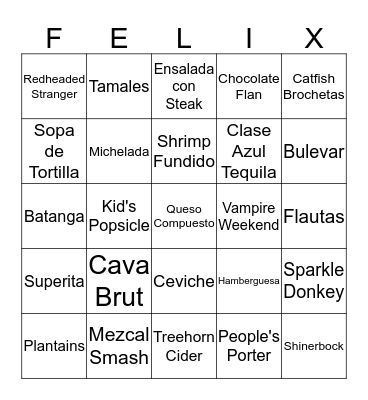 Tex-Mex Bingo Card