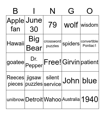 Birthday Boy Bingo Card