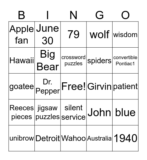 Birthday Boy Bingo Card