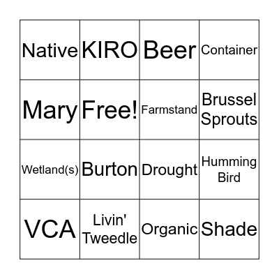 Vashon Garden Tour Ciscoe Bingo Card