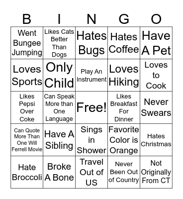 Get to know you BINGO Card