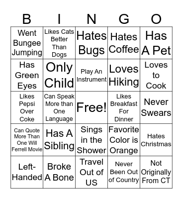 Get to know you BINGO Card
