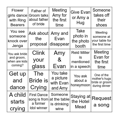 Amy and Evan Wedding Night  Bingo Card
