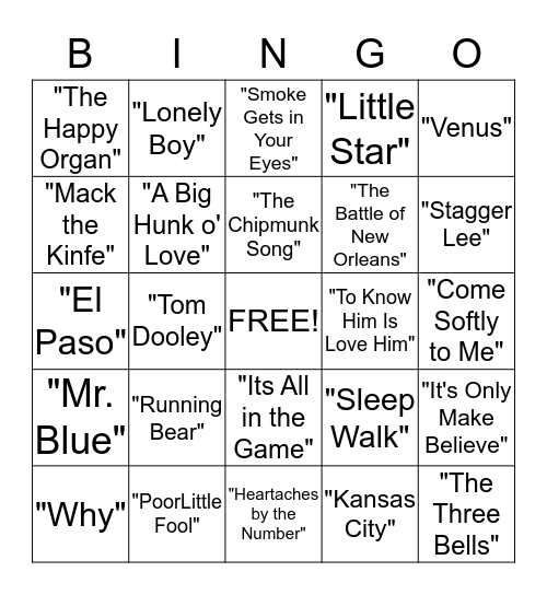 Musical Bingo Card