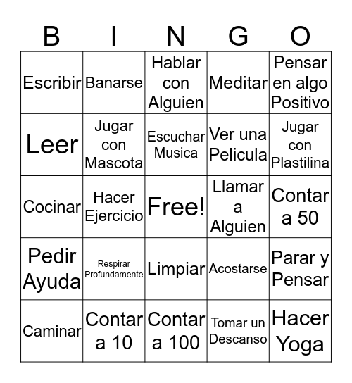 Bingo: Tecnicas Calmantes Bingo Card