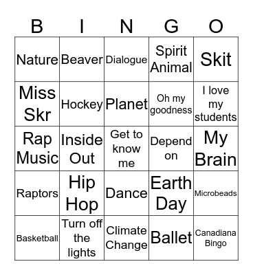 Last Class Bingo Card